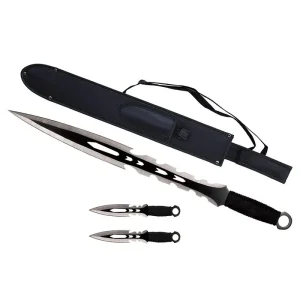 27″ Black Talon Tactical Machete Sword w/ Two 8″ Throwing Knives
