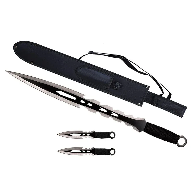 27″ Black Talon Tactical Machete Sword w/ Two 8″ Throwing Knives