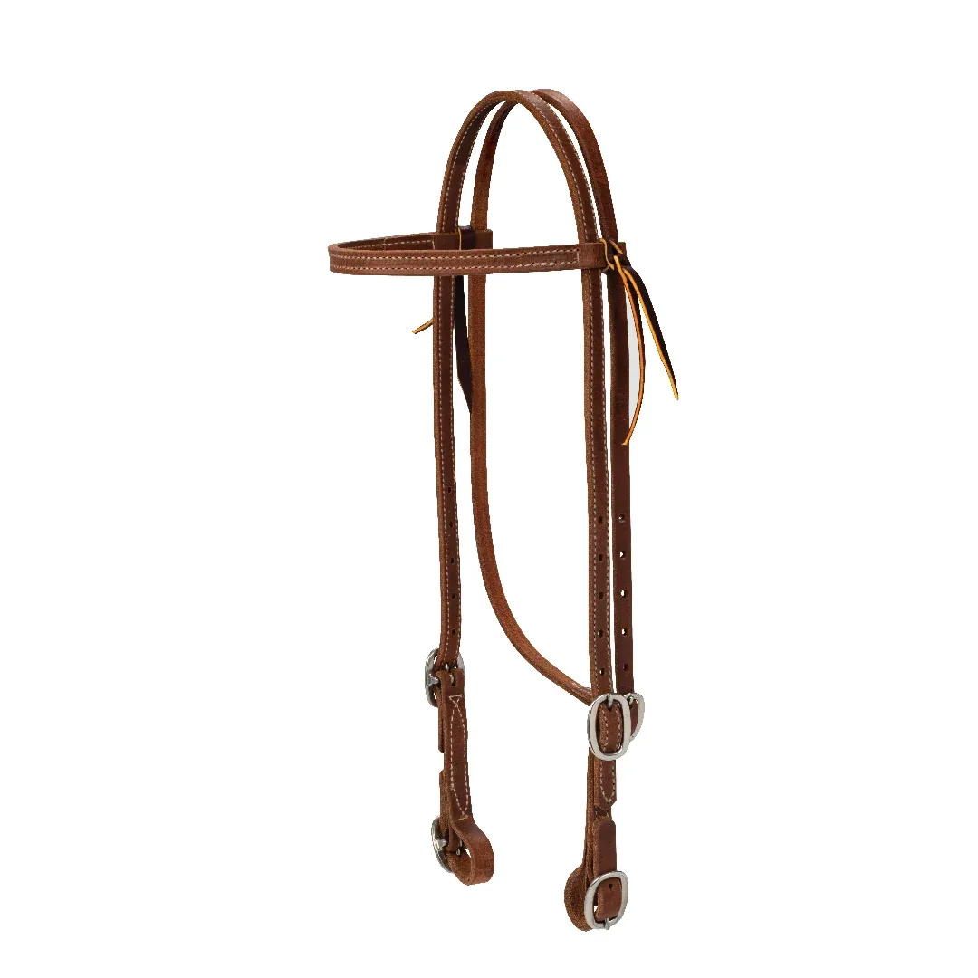 5/8" Oiled Hermann Oak Harness Leather Browband Headstall with Buckle Bit Ends