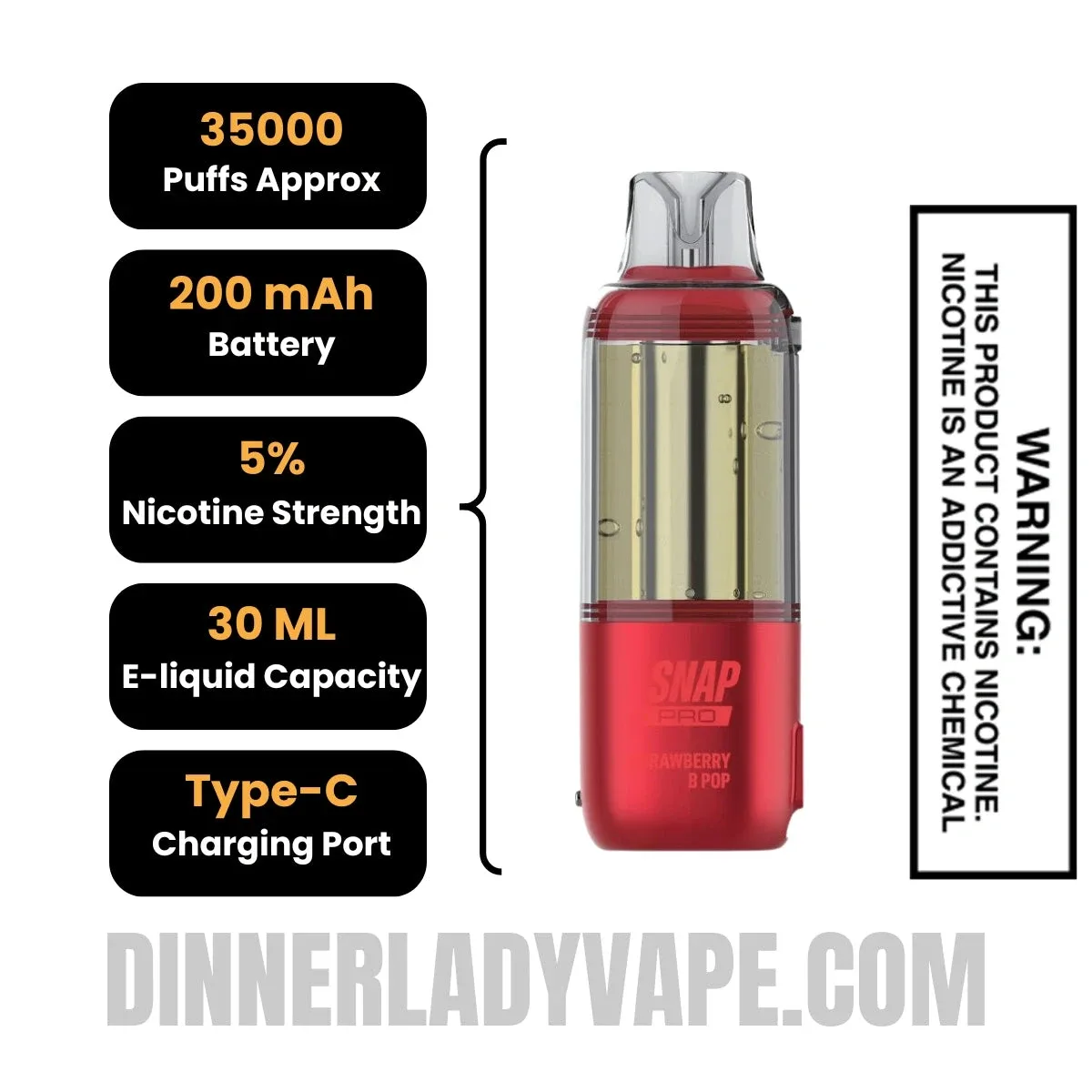 Strawberry B Pop Dinner Lady Snap Pro Intense 35K Pre-filled Replacement Pod - Image 2