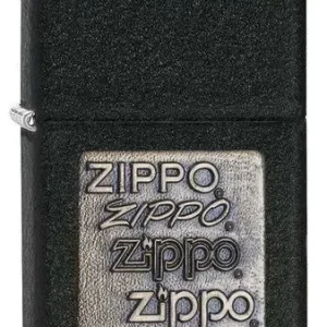 Zippo Lighter - Black Crackle Gold Zippo Logo