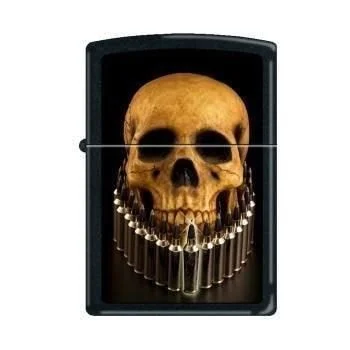 Zippo Lighter - Skull Bullet Neck Black Matte